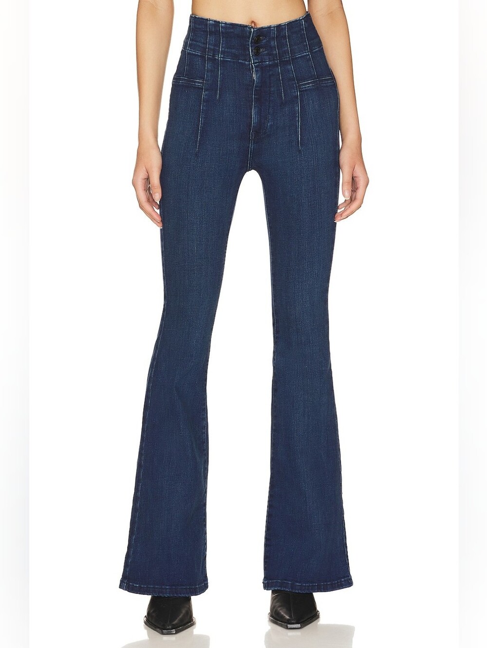 Free People x We the Free Jayde Flare Jeans 28 Dark Blue High Rise Stretch Denim